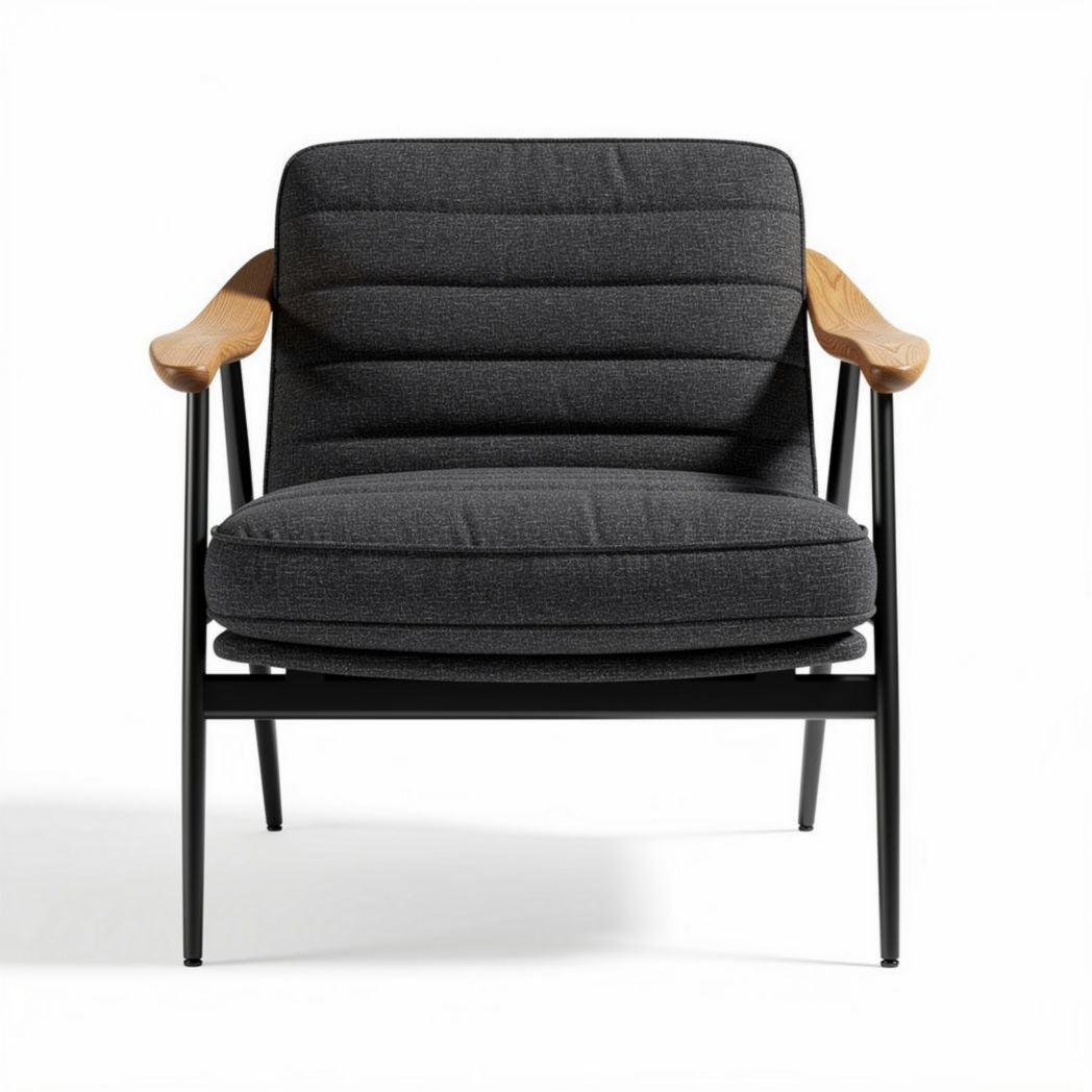 Modern armchair with wood accents and fabric upholstery - 80 x 70 x 80cm