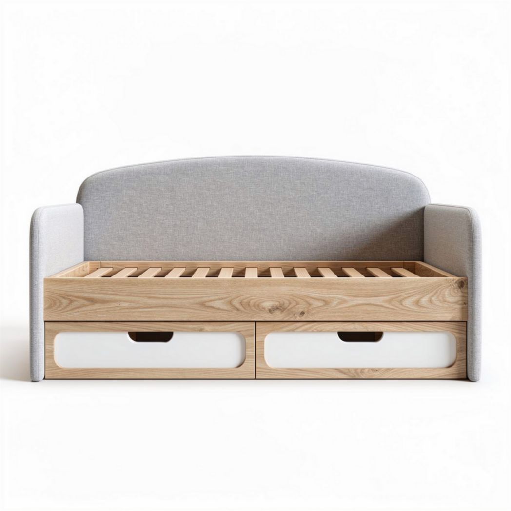 Sofa bed with storage drawers - fabric and wood - 200 x 90 x 80cm