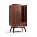 Wooden storage cabinet with slatted doors for living room - 80 x 40 x 120cm