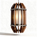 Wood and metal pendant light fixture for dining rooms - 20 x 20 x 40cm