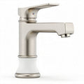 Brushed nickel bathroom faucet with ceramic handle - 15 x 10 x 18cm