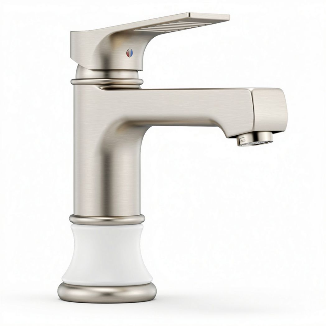 Brushed nickel bathroom faucet with ceramic handle - 15 x 10 x 18cm