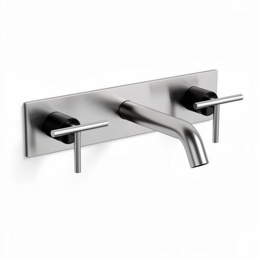 Wall-mounted faucet set with brushed stainless steel finish - 25 x 5 x 10cm