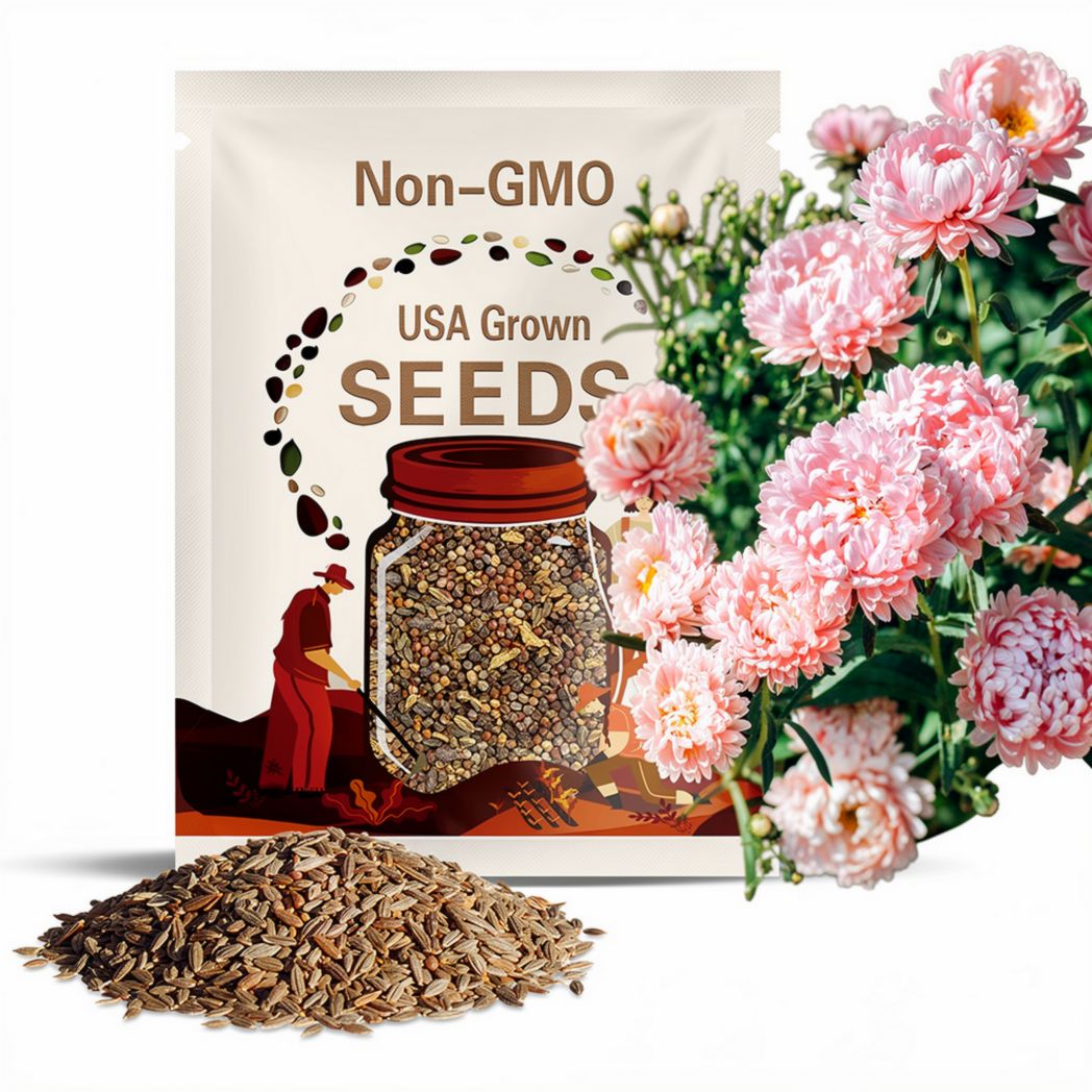 Aster Peony Apricot x 25 Seeds